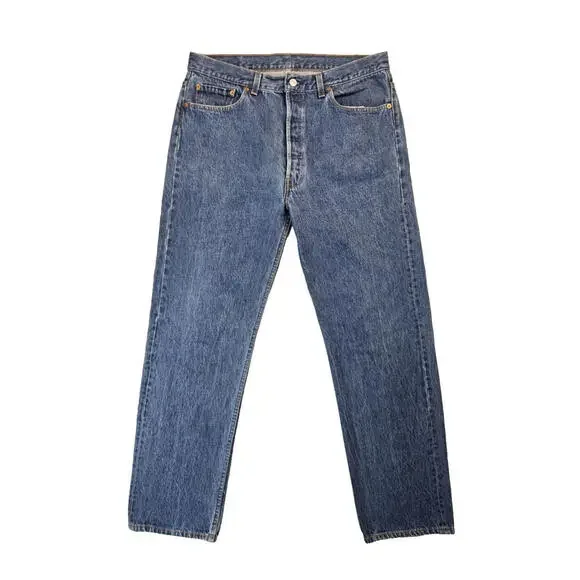 Levis Vintage 80s USA 501 0115 Button Fly Blue Denim Jeans Mens Size 35x32